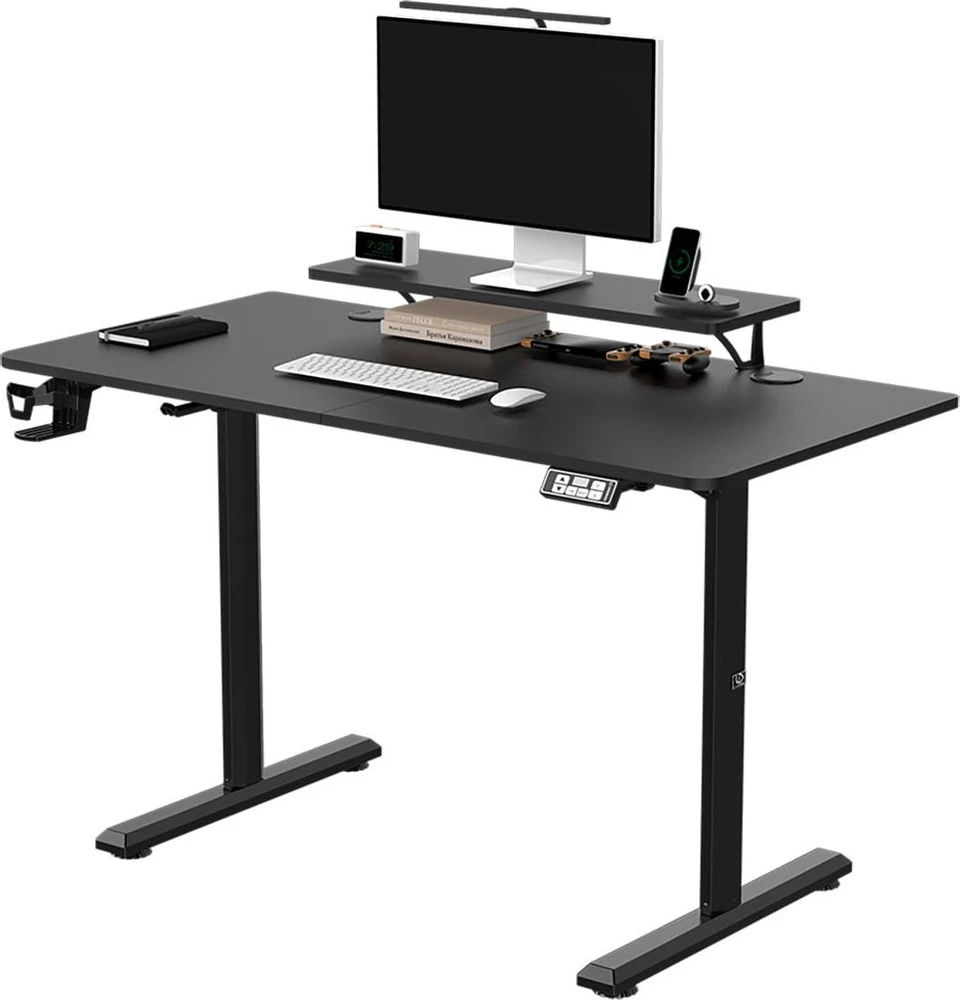 ULTRADESK HIGHLANDER Juodas Biurko su elektryczną regulacją aukščio su laikikliu ausinės i kable 120X60 cm, juoda