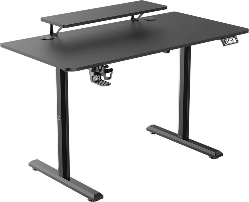 ULTRADESK HIGHLANDER Juodas Biurko su elektryczną regulacją aukščio su laikikliu ausinės i kable 120X60 cm, juoda