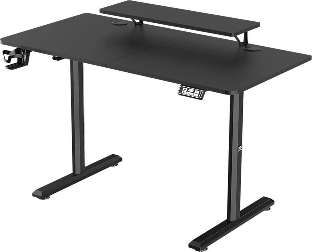 ULTRADESK HIGHLANDER Juodas Biurko su elektryczną regulacją aukščio su laikikliu ausinės i kable 120X60 cm, juoda