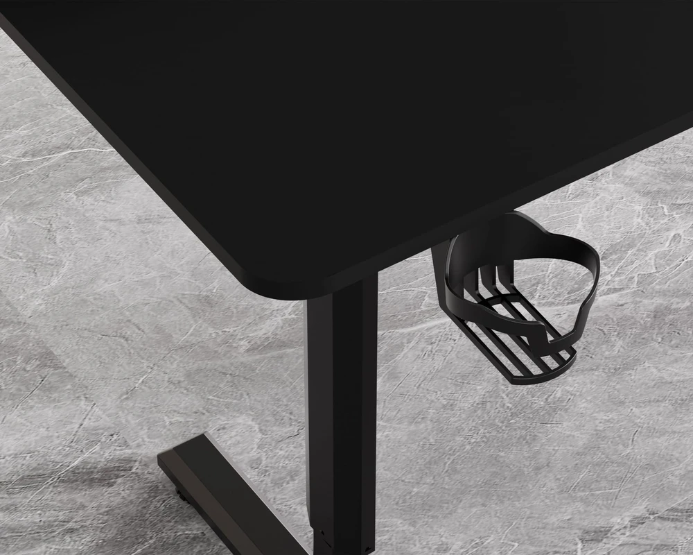 ULTRADESK HIGHLANDER Juodas Biurko su elektryczną regulacją aukščio su laikikliu ausinės i kable 120X60 cm, juoda