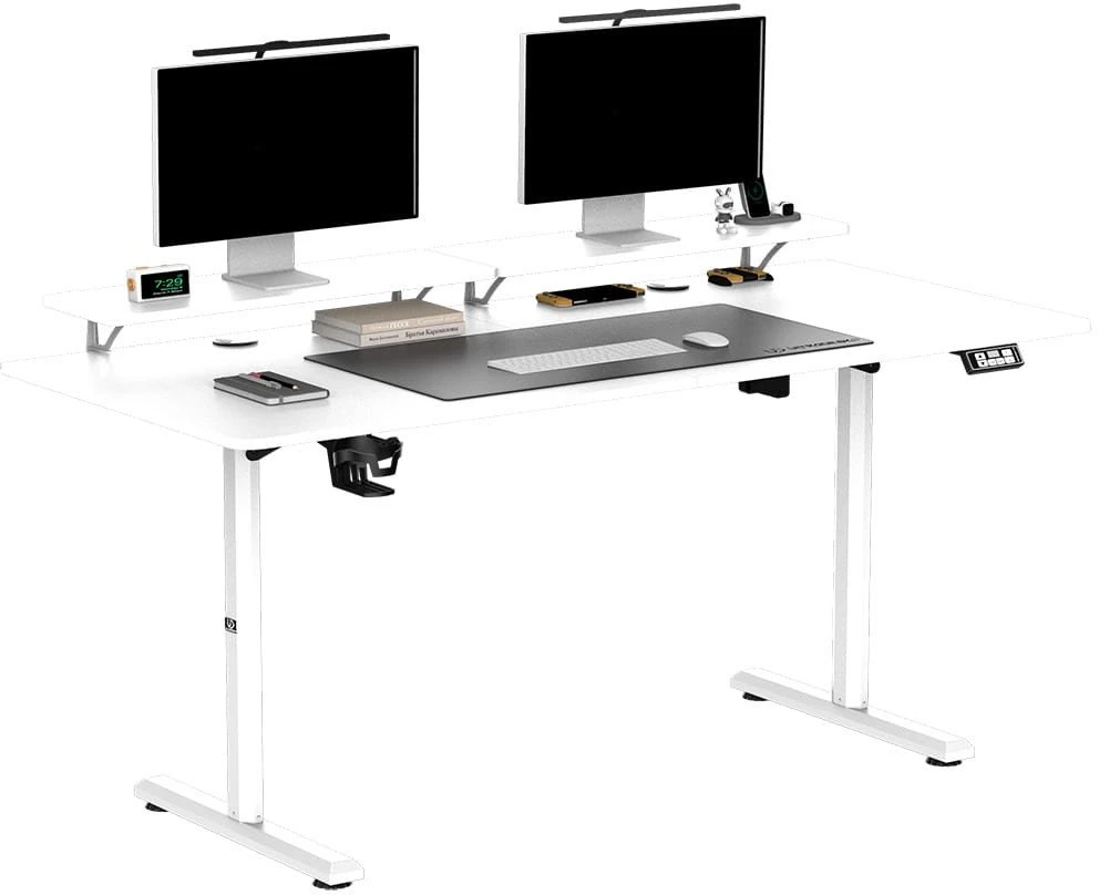 ULTRADESK HIGHLANDER XXL Baltas Biurko su elektryczną regulacją aukščio su laikikliu ausinės i kable 160X70 cm, balta