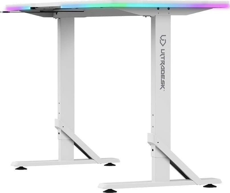 ULTRADESK IRON Baltas žaidimų stalas, 132,5x60,5 cm, 71-81 cm, mechaniškai reguliuojamas aukštis