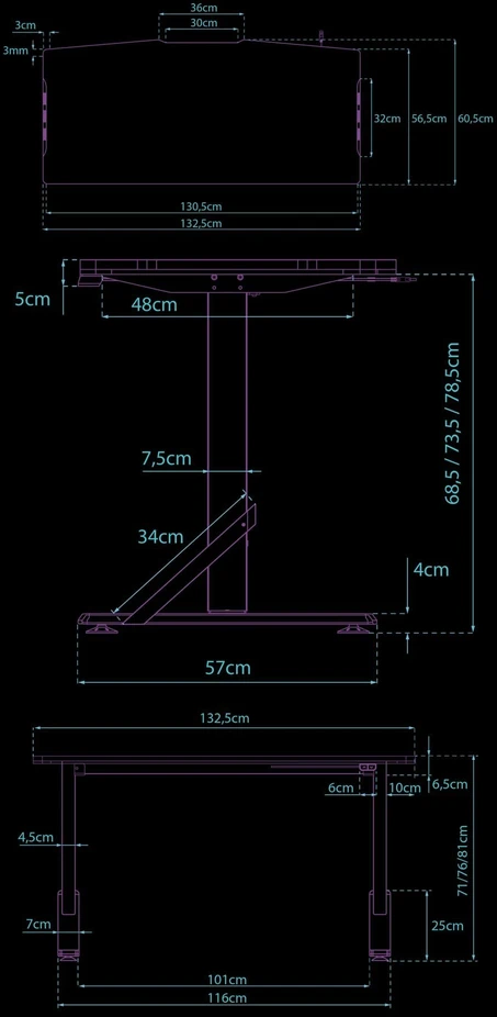 ULTRADESK IRON Baltas žaidimų stalas, 132,5x60,5 cm, 71-81 cm, mechaniškai reguliuojamas aukštis