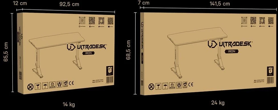 ULTRADESK IRON Baltas žaidimų stalas, 132,5x60,5 cm, 71-81 cm, mechaniškai reguliuojamas aukštis