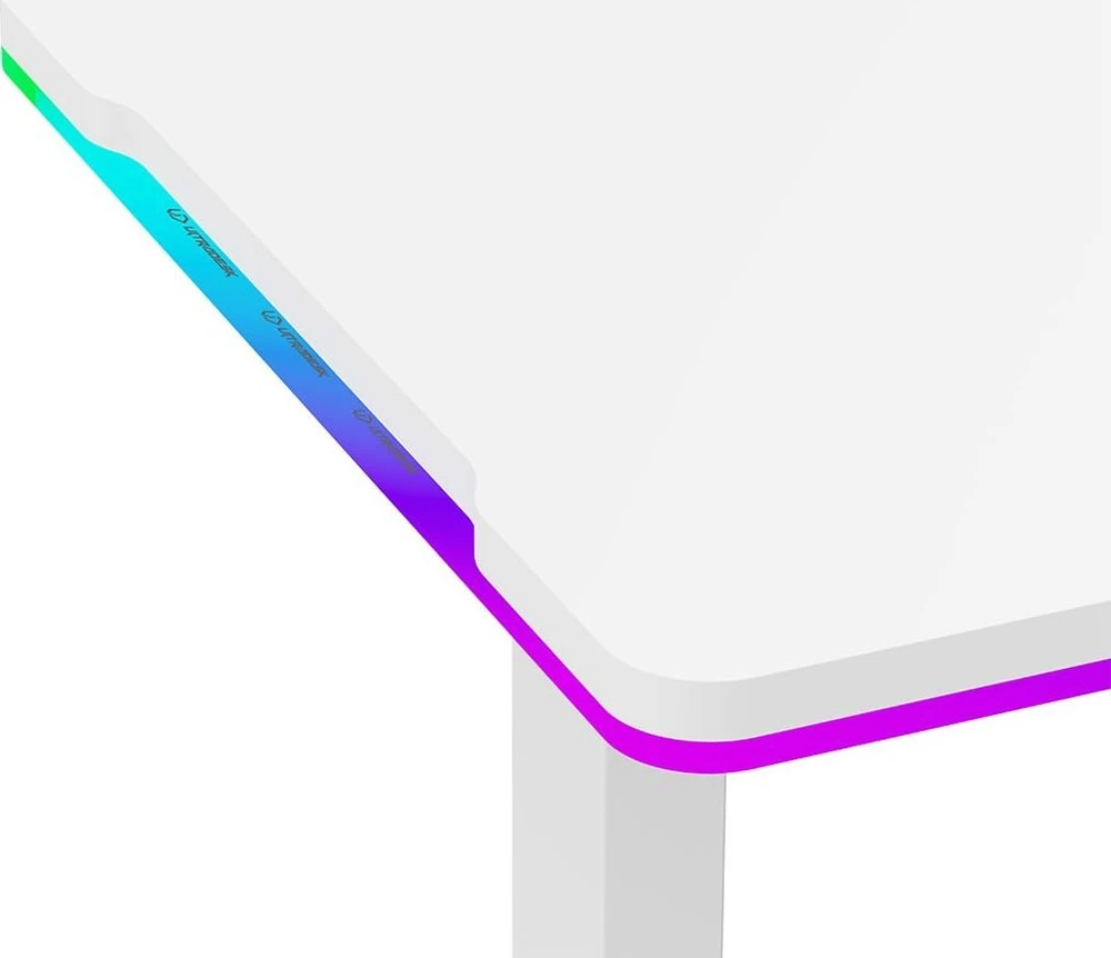 ULTRADESK IRON Baltas žaidimų stalas, 132,5x60,5 cm, 71-81 cm, mechaniškai reguliuojamas aukštis