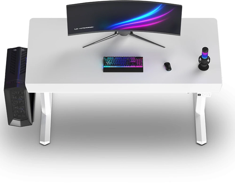 ULTRADESK Biurko dla gracza QUEST, 140x70cm, 72-120cm, balta-balta