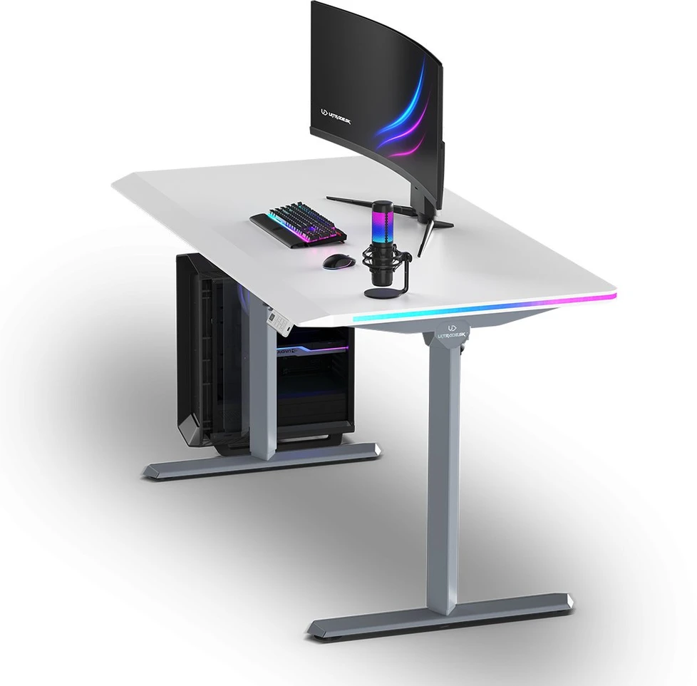 ULTRADESK QUEST žaidimų stalas, 140x70cm, 72-120cm, pilkai baltas