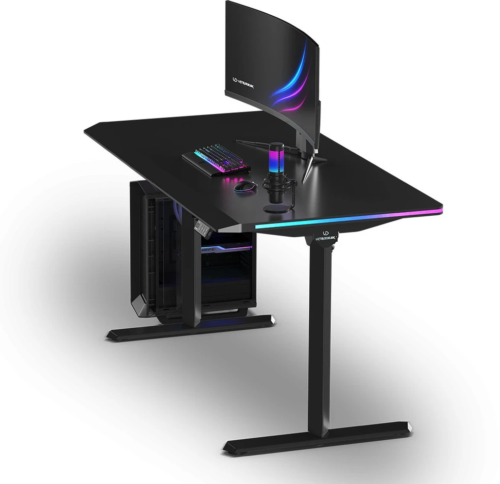 ULTRADESK Biurko dla gracza QUEST, 140x70cm, 72-120cm, juoda-juoda