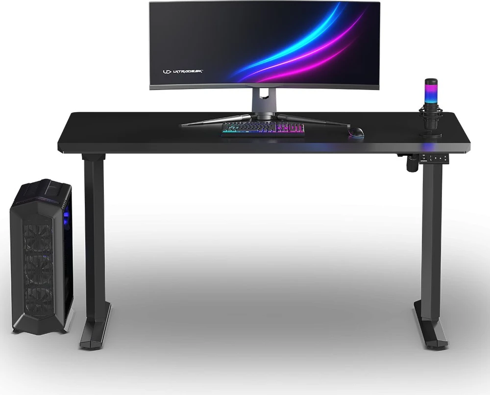 ULTRADESK Biurko dla gracza QUEST, 140x70cm, 72-120cm, juoda-juoda
