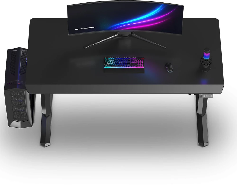 ULTRADESK Biurko dla gracza QUEST, 140x70cm, 72-120cm, juoda-juoda