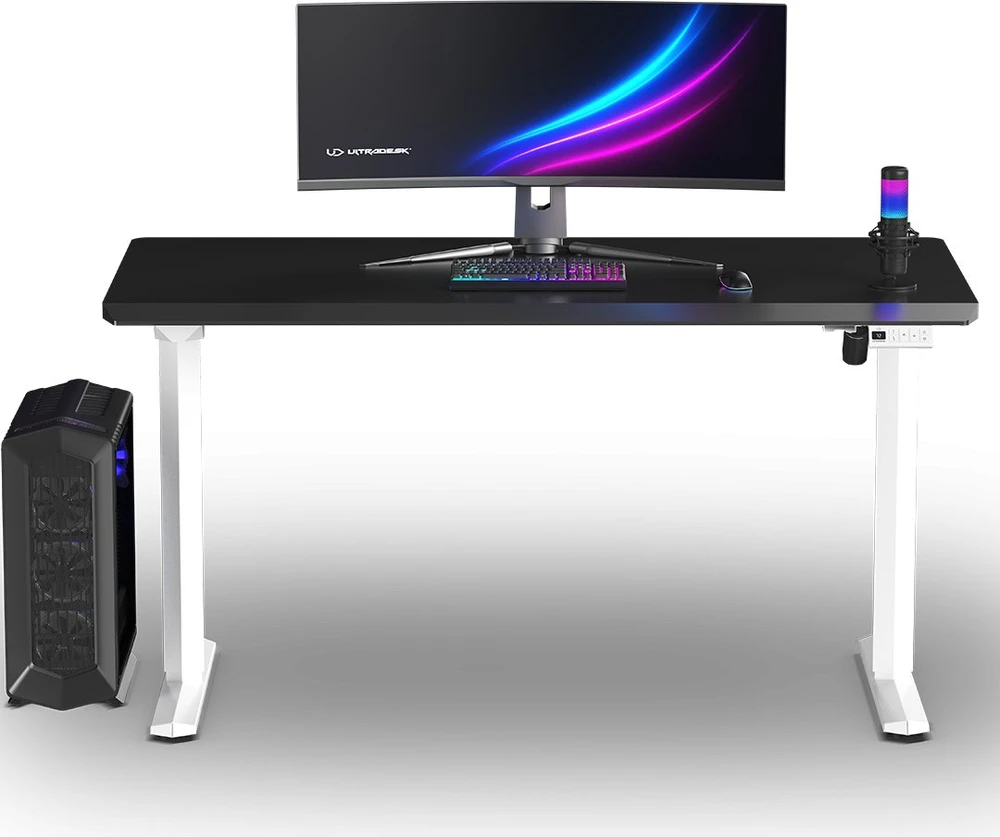 ULTRADESK Biurko dla gracza QUEST, 140x70cm, 72-120cm, baltai-juodas