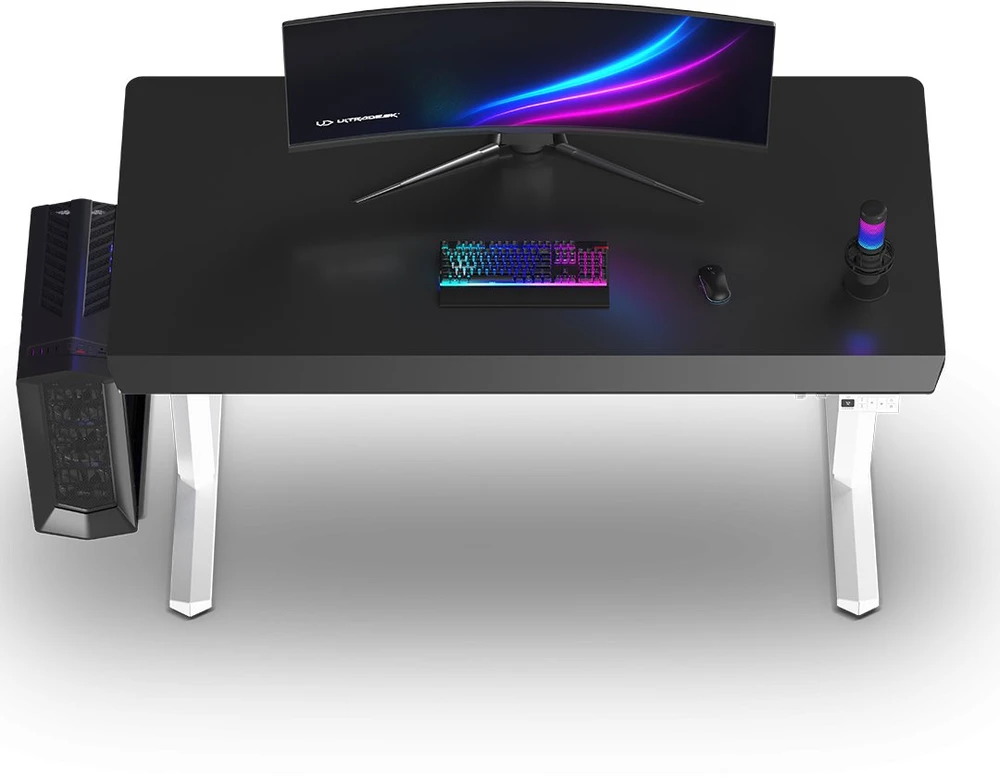 ULTRADESK Biurko dla gracza QUEST, 140x70cm, 72-120cm, baltai-juodas