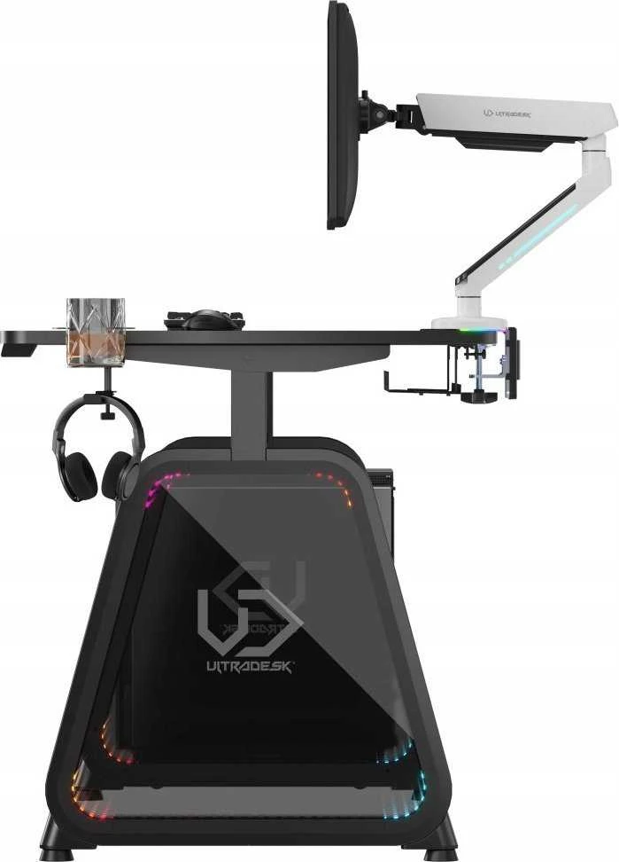 Žaidimų stalas Ultradesk Booster Gaming Desk, Glass LED RGB, Juodas