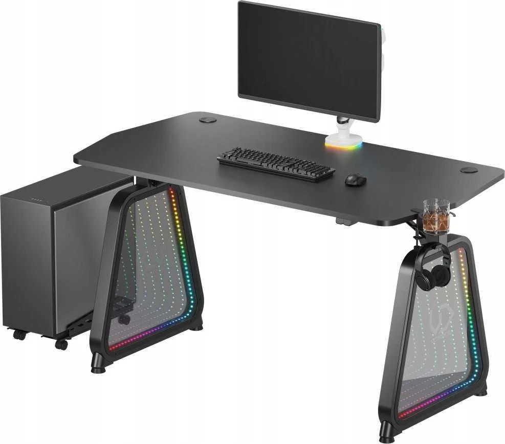 Žaidimų stalas Ultradesk Booster Gaming Desk, Glass LED RGB, Juodas