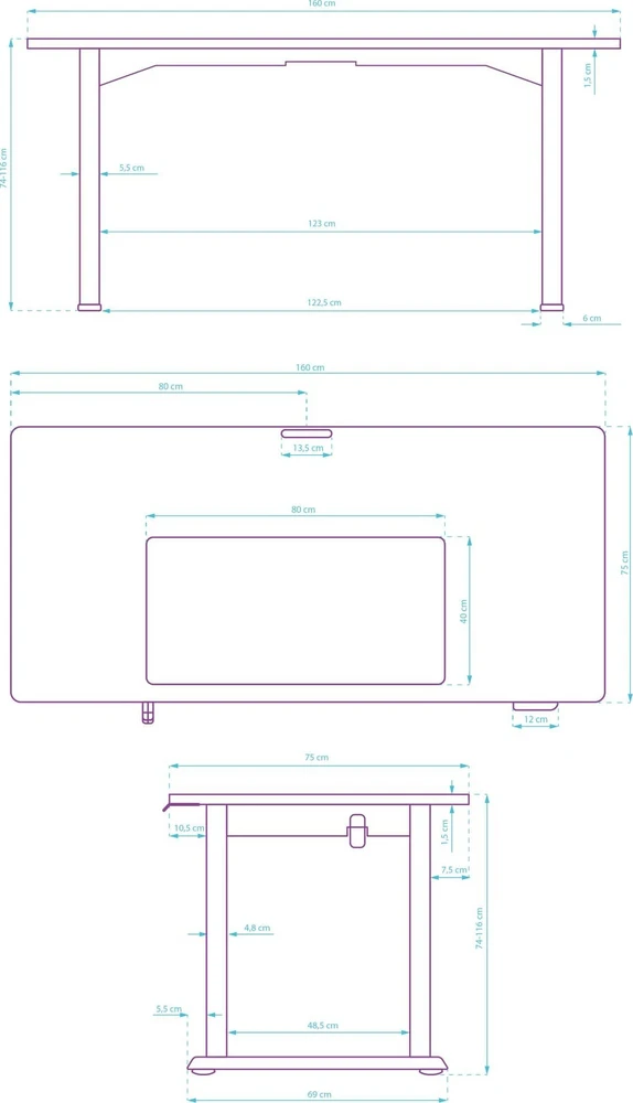 ULTRADESK UPLIFT Biurko 160X75 cm, 72-118 cm, juoda-juoda