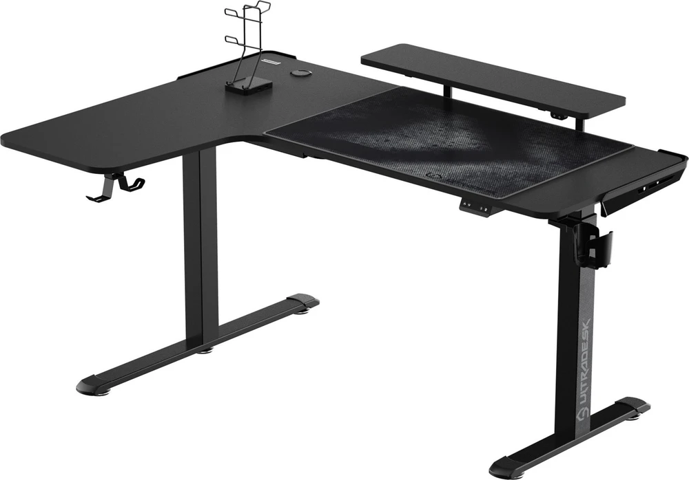 Reguliuojamo aukščio kampinis žaidimų stalas Ultradesk Winger LED RGB, Juodos spalvos
