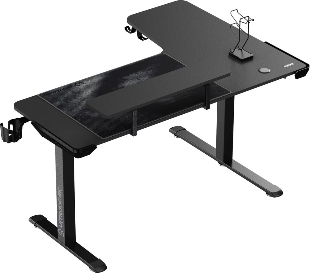 Reguliuojamo aukščio kampinis žaidimų stalas Ultradesk Winger LED RGB, Juodos spalvos