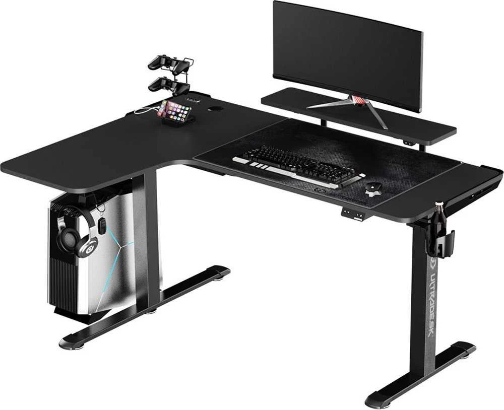 Reguliuojamo aukščio kampinis žaidimų stalas Ultradesk Winger LED RGB, Juodos spalvos