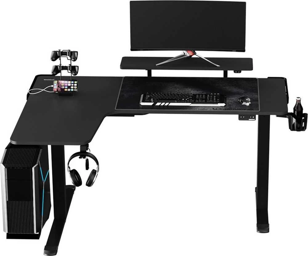 Reguliuojamo aukščio kampinis žaidimų stalas Ultradesk Winger LED RGB, Juodos spalvos