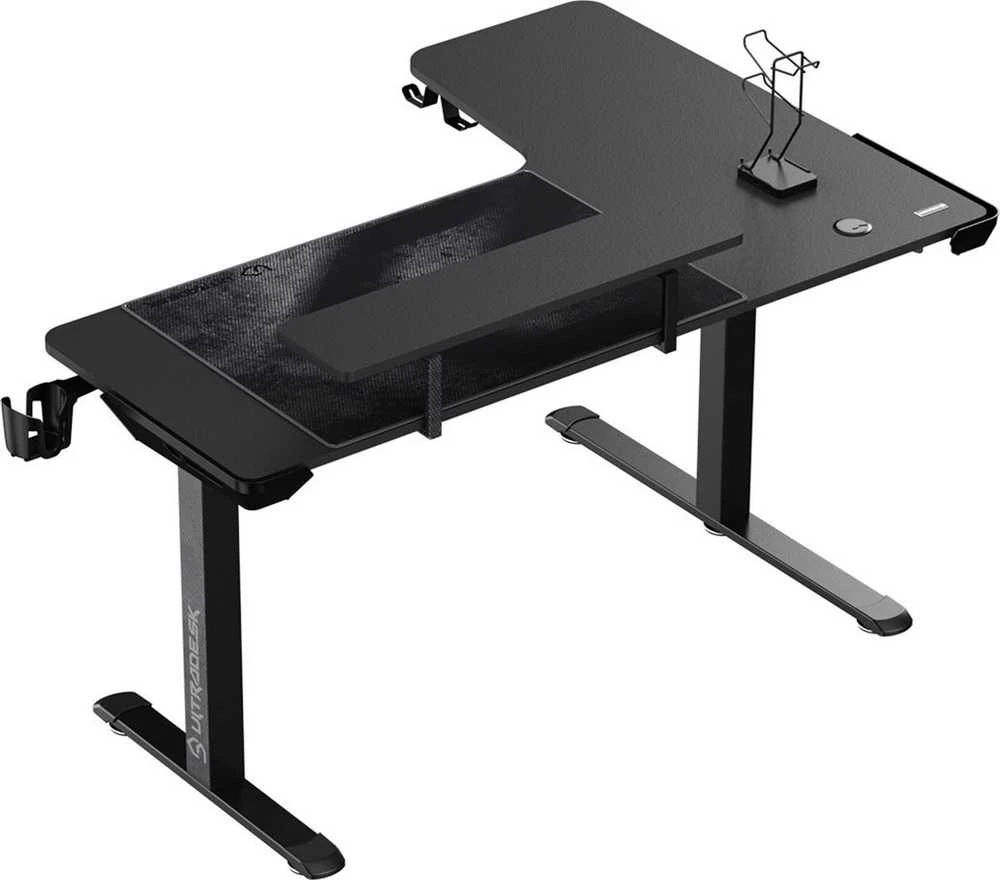 Reguliuojamo aukščio kampinis žaidimų stalas Ultradesk Winger LED RGB, Juodos spalvos