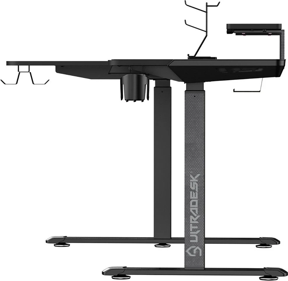 Reguliuojamo aukščio kampinis žaidimų stalas Ultradesk Winger LED RGB, Juodos spalvos
