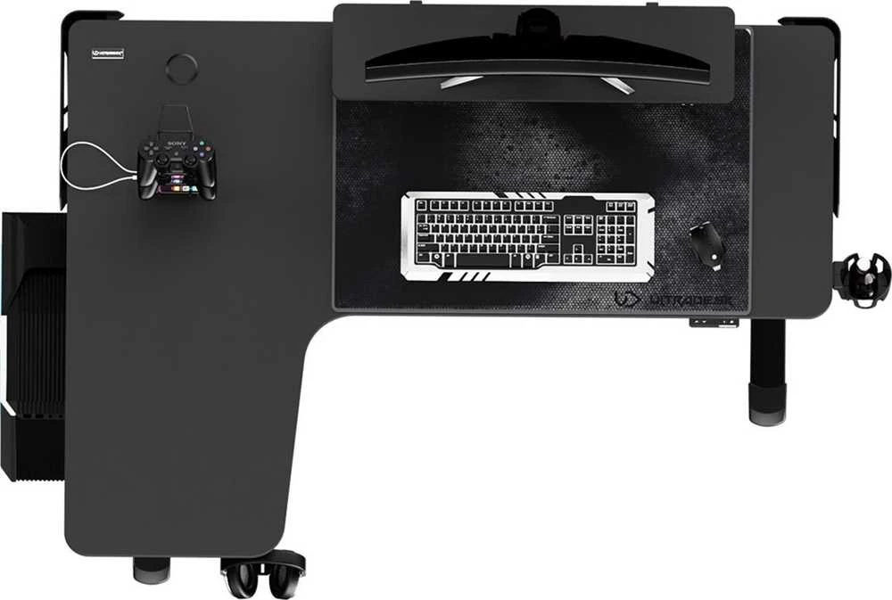 Reguliuojamo aukščio kampinis žaidimų stalas Ultradesk Winger LED RGB, Juodos spalvos
