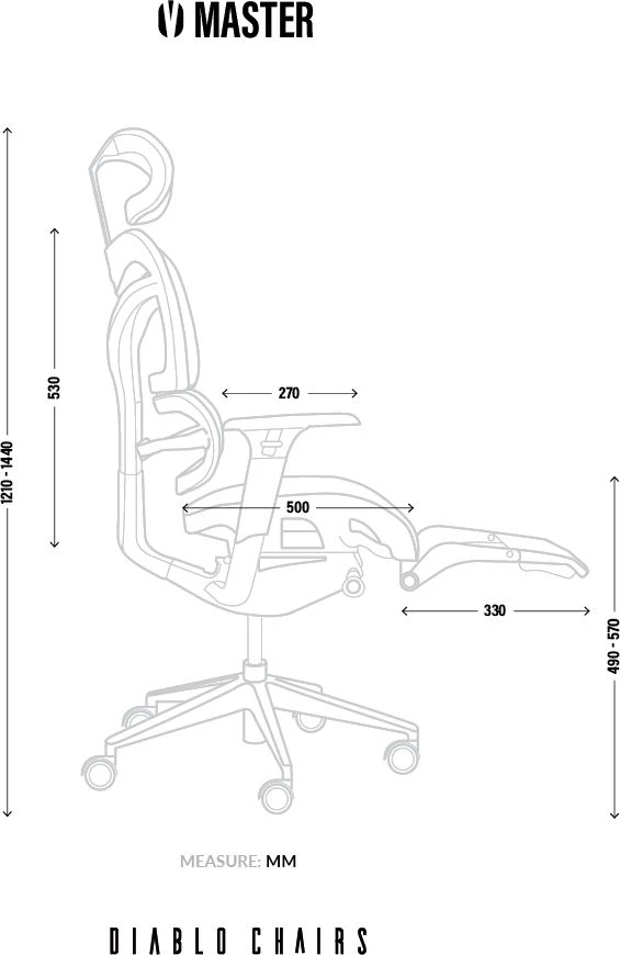 Ergonominė žaidimų/biuro kėdė Diablo V-Master, Juoda-pilka