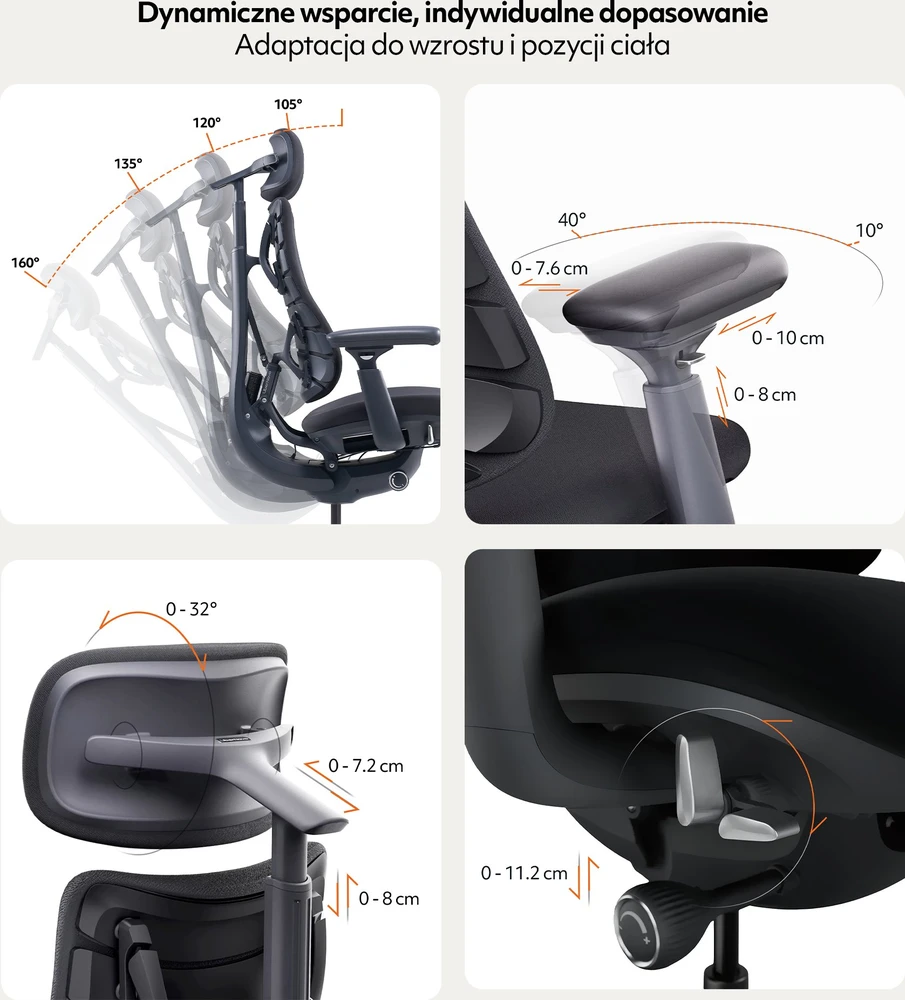 LiberNovo Omni 45 cm Ergonomic Chair (Juodas)
