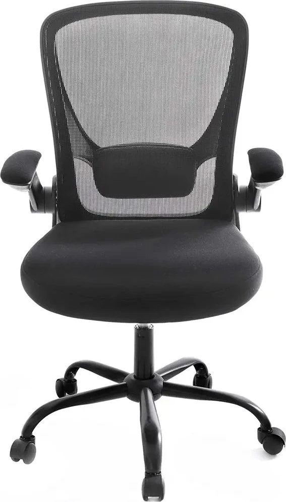 SONGMICS biuro kėdė su tinkline atkalte, ergonomiška, sulankstomais porankiais, juoda OBN37BK