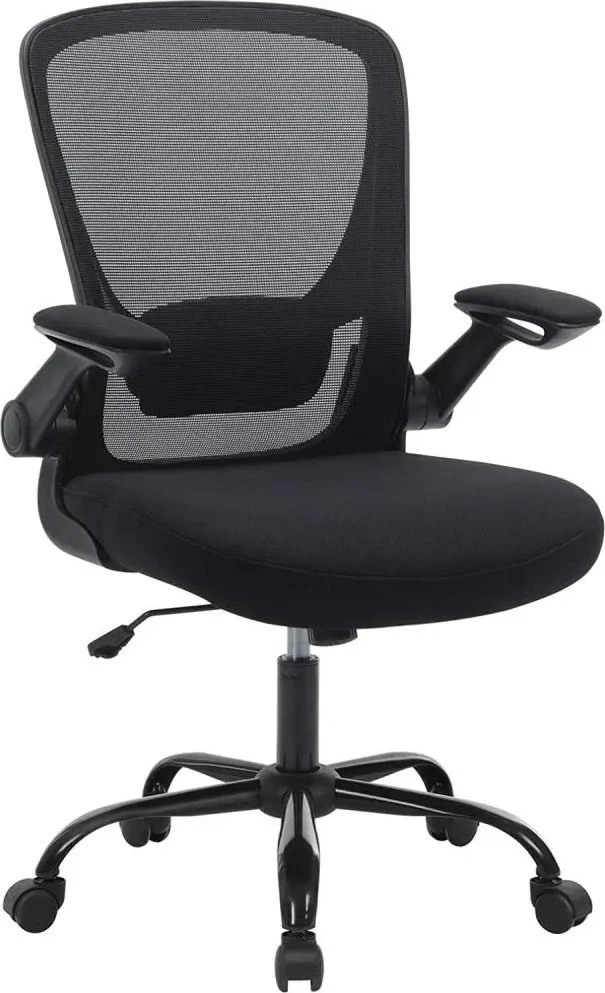 SONGMICS biuro kėdė su tinkline atkalte, ergonomiška, sulankstomais porankiais, juoda OBN37BK