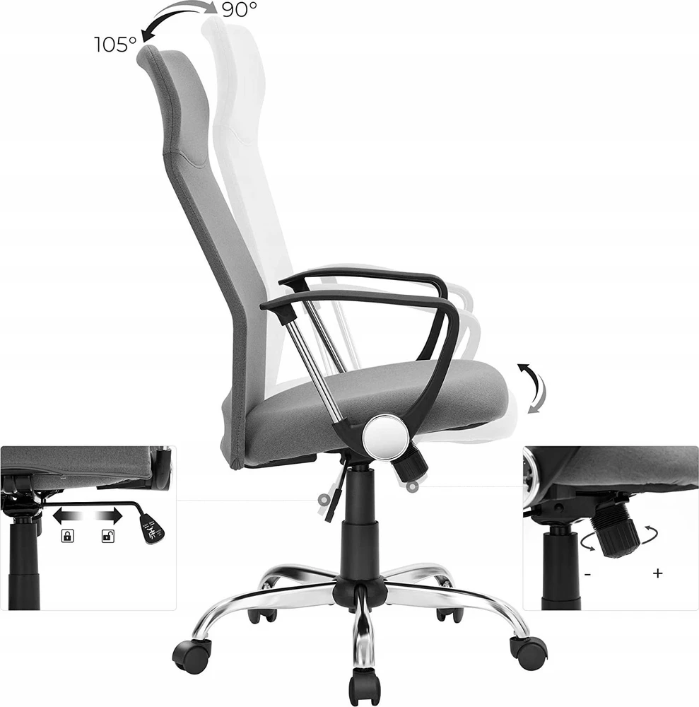 SONGMICS ergonominė biuro kėdė, reguliuojamo aukščio, iki 120 kg, OBN034G01