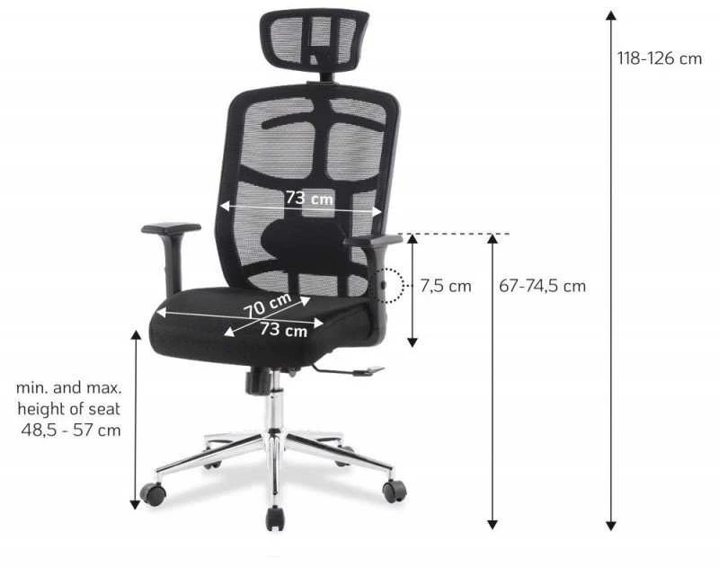 Techly biuro kėdės matmenų schema