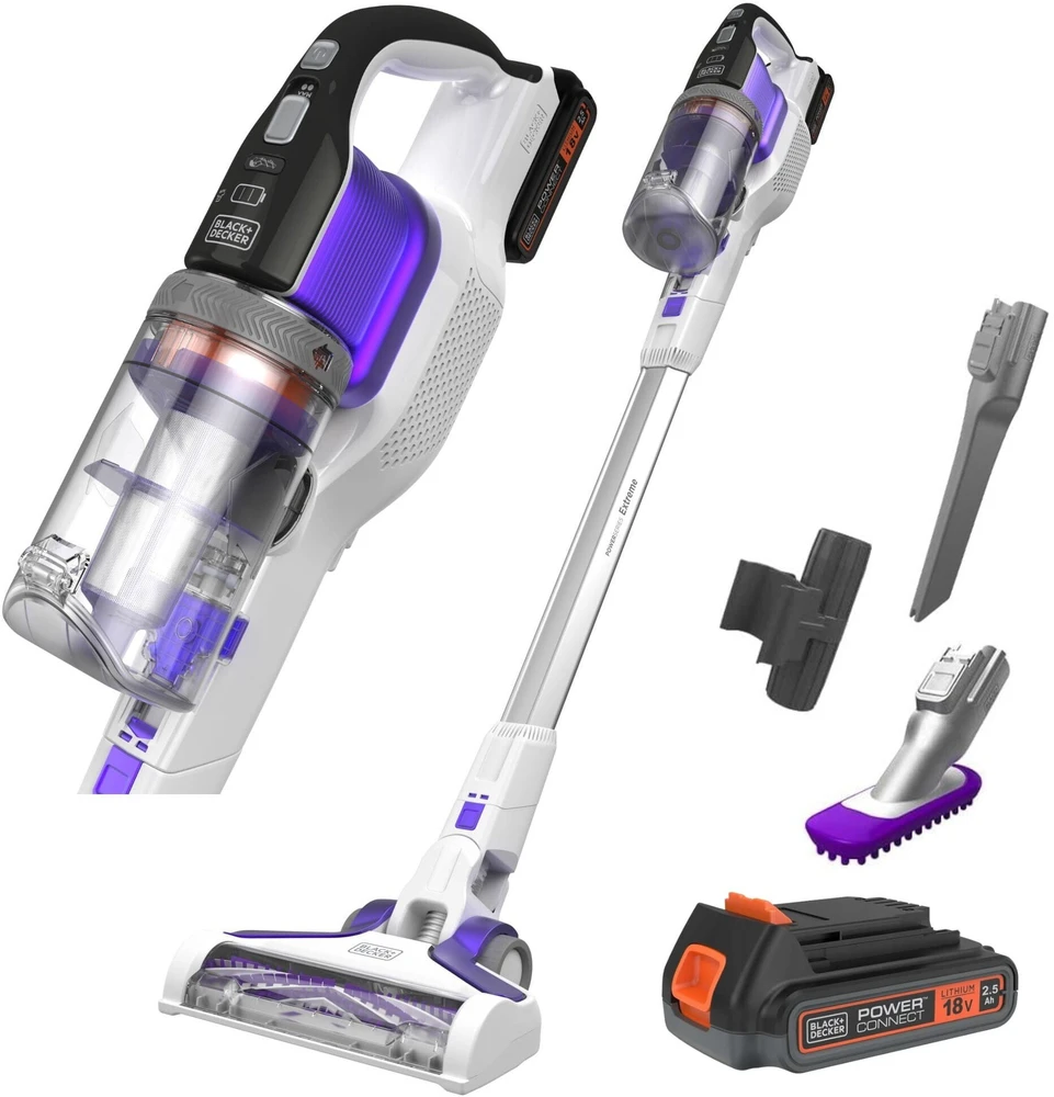 Black & Decker Juodas & Decker BHFEV1825CP lazdinis dulkių siurblys/elektrinė šluota 2 viename lazdinis dulkių siurblys Baterija Dry Bemaišis Baltas 2.5 Ah