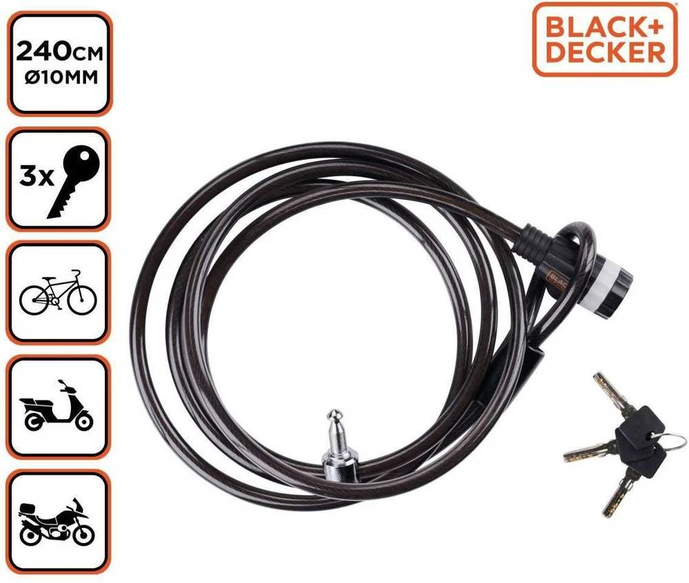 Black & Decker Dviračių užraktas su raktu 10x240 cm