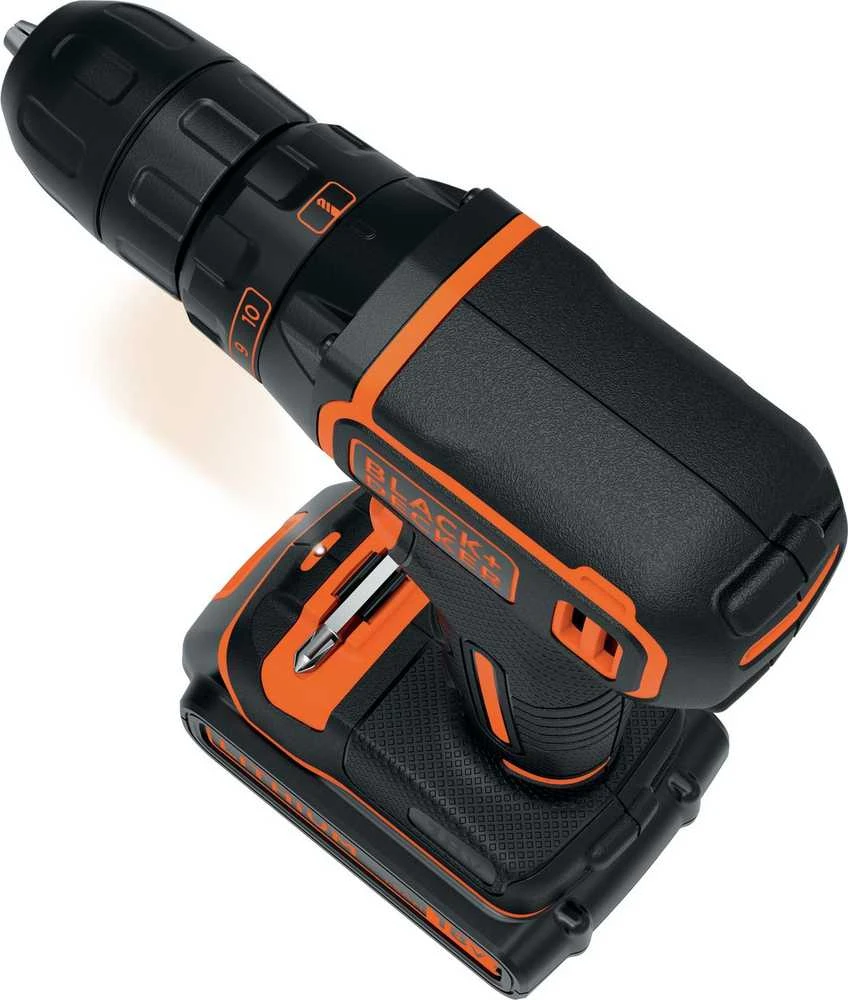 Akumuliatorinis gręžtuvas-suktuvas Black & Decker BDCDC18BAFC + 2x1.5Ah + antgalių rinkinys
