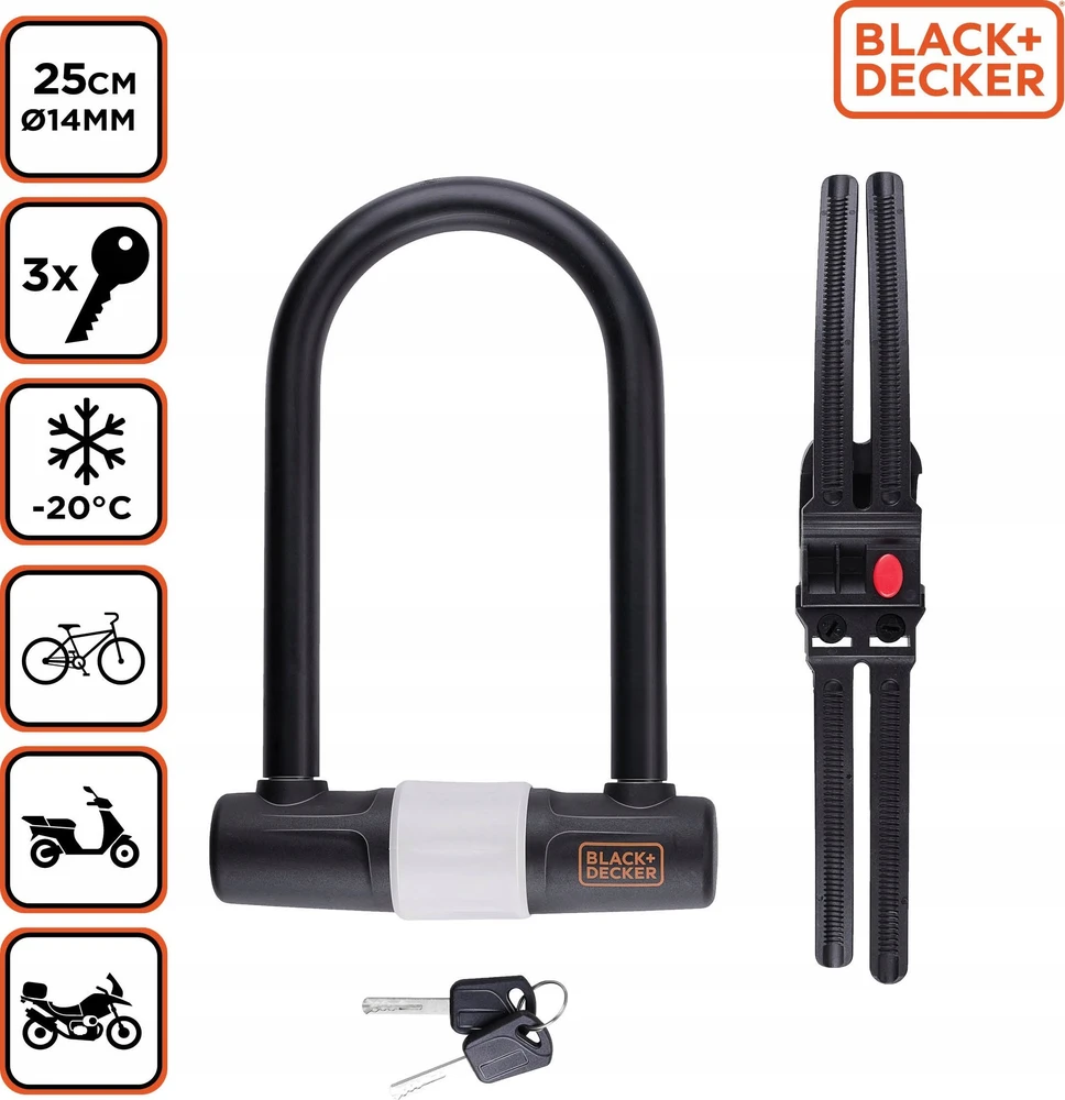 Black & Decker Juodas & Decker - Dviračio spyna / U formos spyna 14x25 cm
