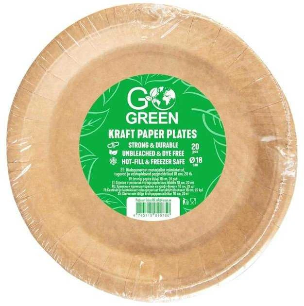 Black & Decker Gogreen Kraft paper plates Go Žalias Ø18cm 20 pcs/0,14kg