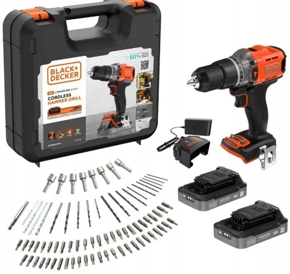 Black & Decker gręžtuvas su 80 priedų ir baterijų komplektu