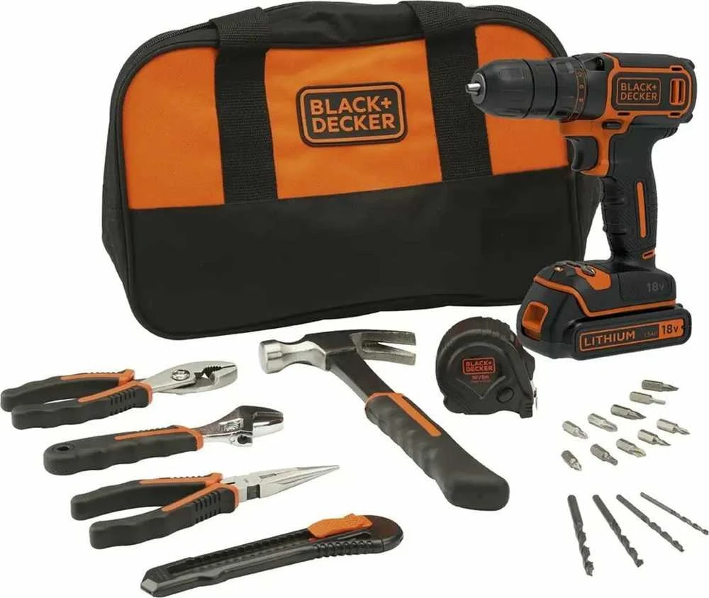 Black & Decker Juodas & Decker Suktuvas-gręžtuvas Juodas & Decker BDCDC18HTSA-QW; 18 V; 1x1,5 Ah akum. + priedai