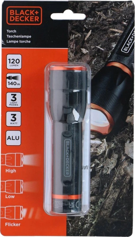 Black & Decker Juodas & Decker LATARKA TAKTYCZNA aliumininės 3W 120LUMENÓW Juodas + DECKER