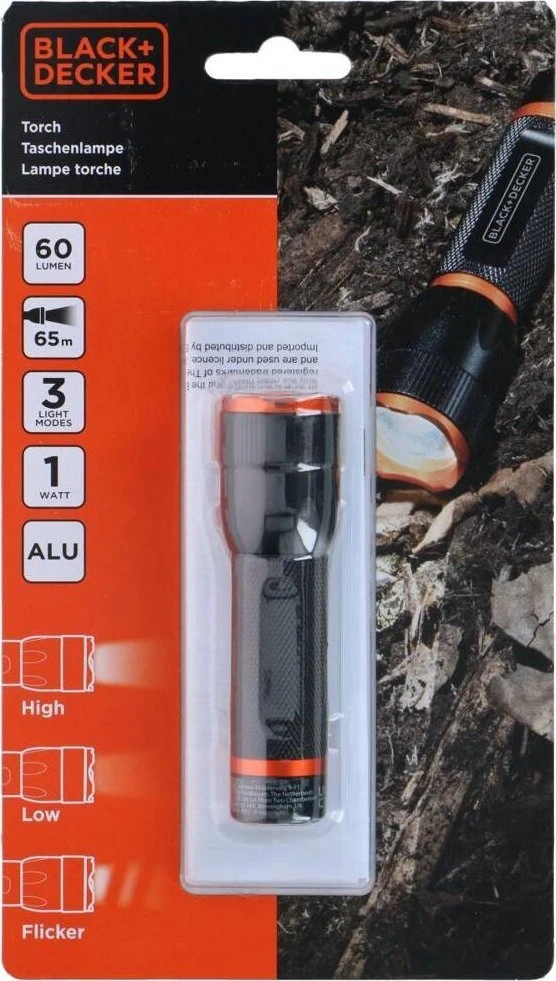 Black & Decker Juodas & Decker LATARKA TAKTYCZNA aliumininės 1W 60LUMENÓW Juodas+ DECKER