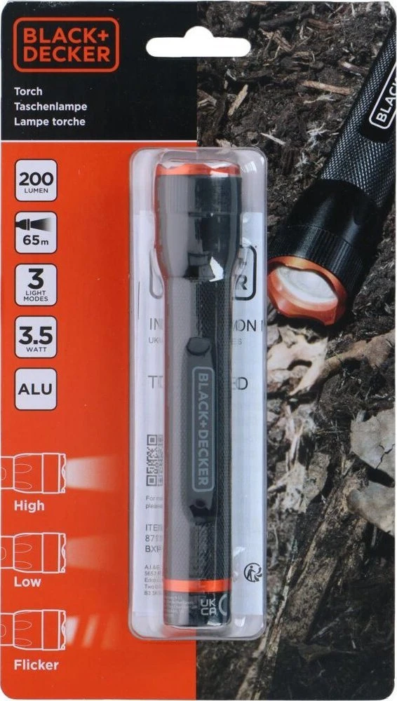 BLACK +  DECKER Juodas + DECKER LATARKA TAKTYCZNA aliumininės 3,5W 200LUMENÓW Juodas + DECKER