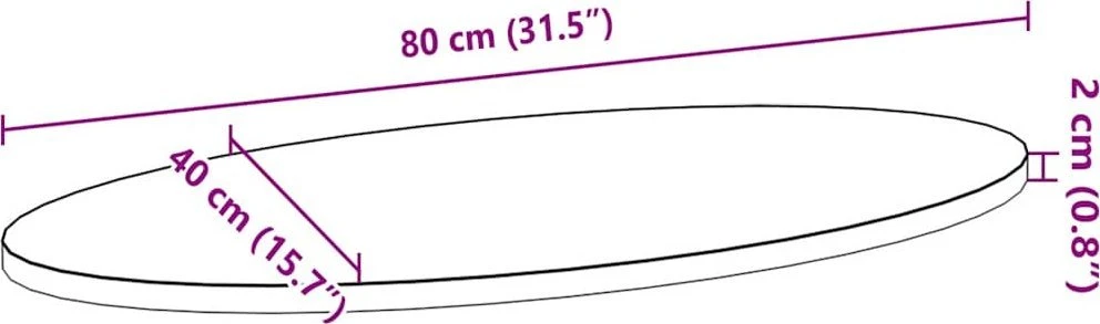 stalviršis 80x40x2 cm ąžuolo masyvo ovalus