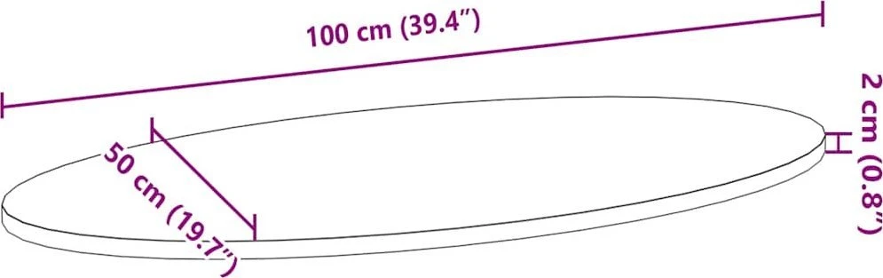 Stalviršis, 100x50x2 cm, ąžuolo medienos masyvas, ovalo formos