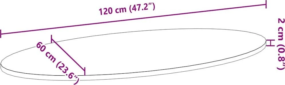 Stalviršis, 120x60x2 cm, ąžuolo medienos masyvas, ovalo formos