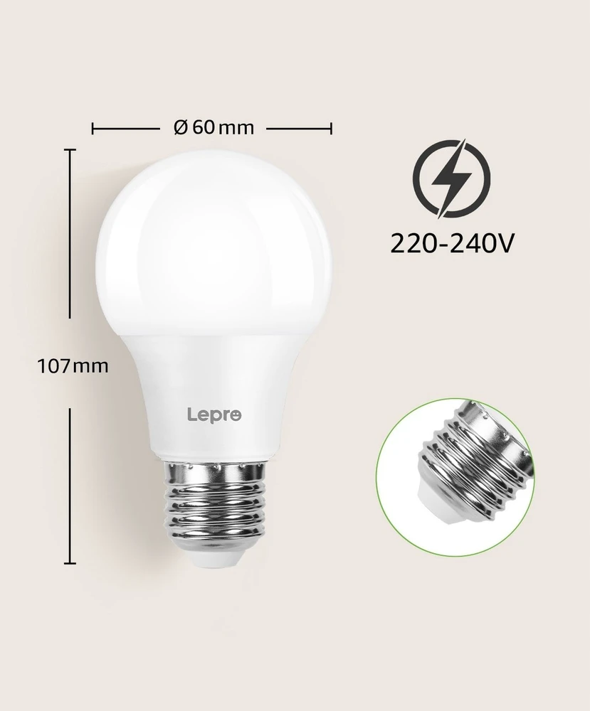 LEPRO 100089-WW-EU-12 LED lemputė, E27, A60, 8,5 W (60 W), 806 lm, 2700 K (šiltai balta), 180°, 12 vnt. rinkinys