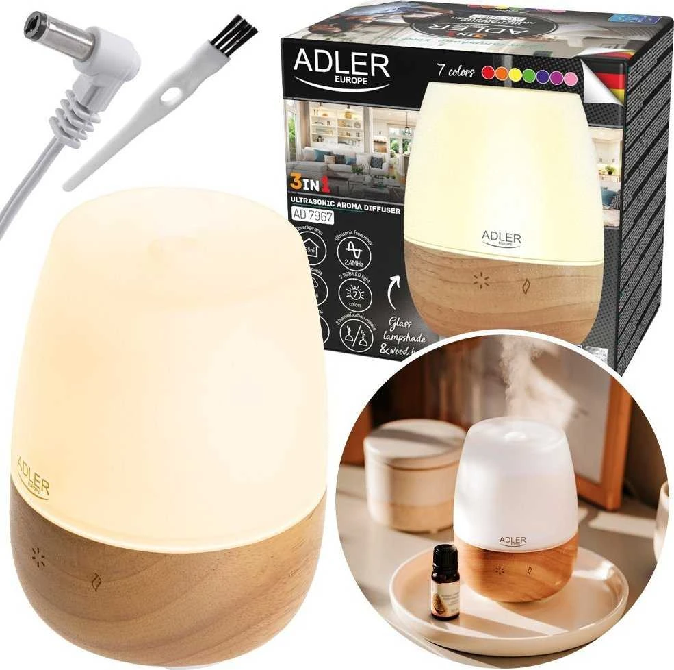 Drėkintuvas Adler | Ultragarsinis aromatų difuzorius | AD 7967 | Ultragarsinis | Tinka kambariams iki 25 m² | Brownas/Baltas
