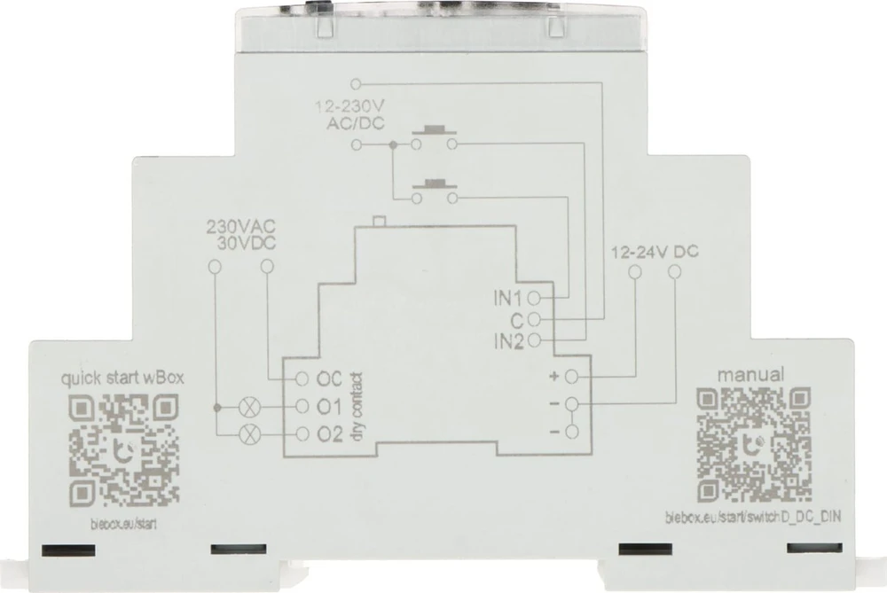 BleBox SwitchBoxD DC DIN - 2 kanalų relė 230V AC 30V DC WiFi - Android / iOS programa