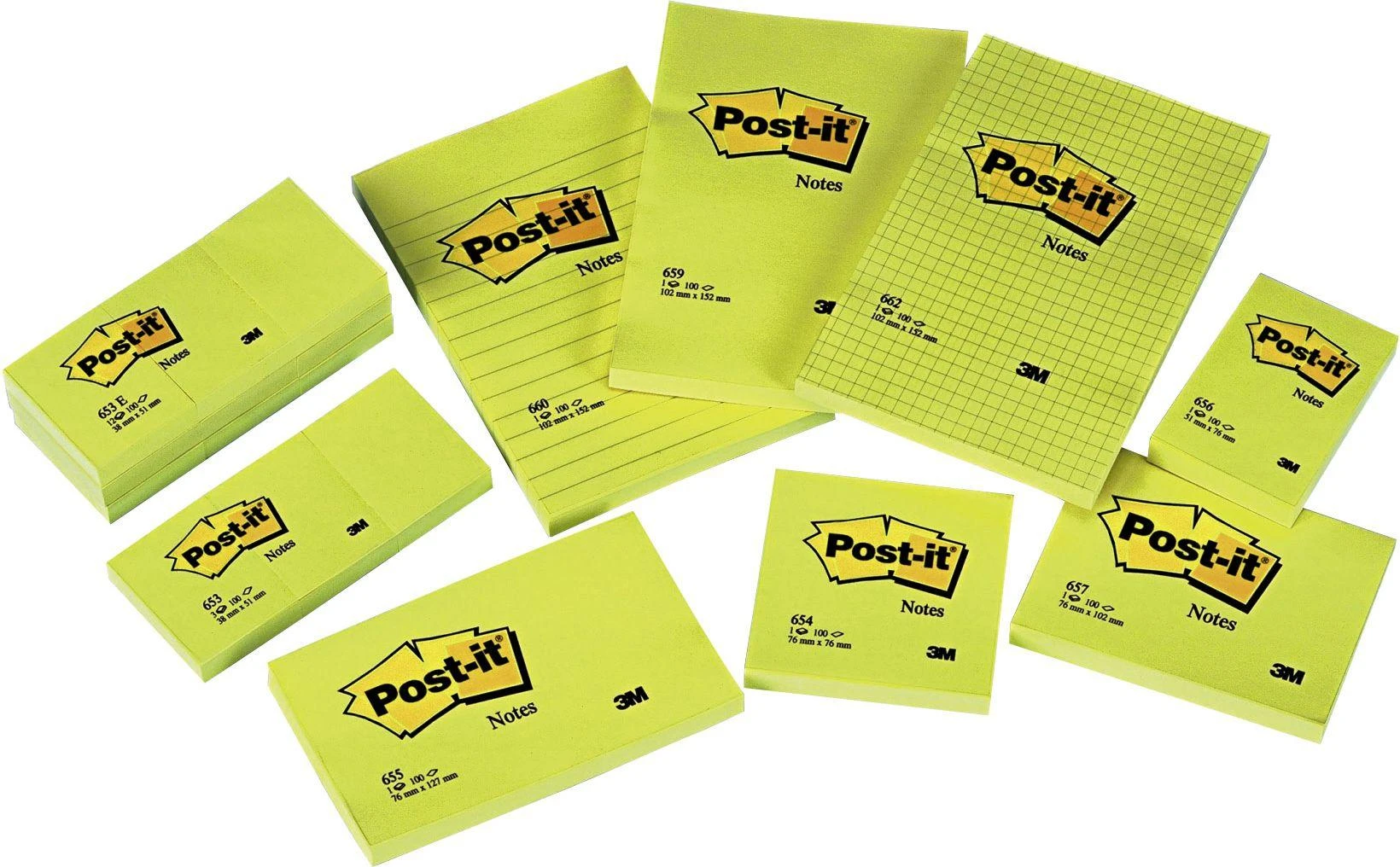 3M Lipnūs lapeliai Post-it, 102 x 152 mm, 100 lapelių, linijomis, geltona