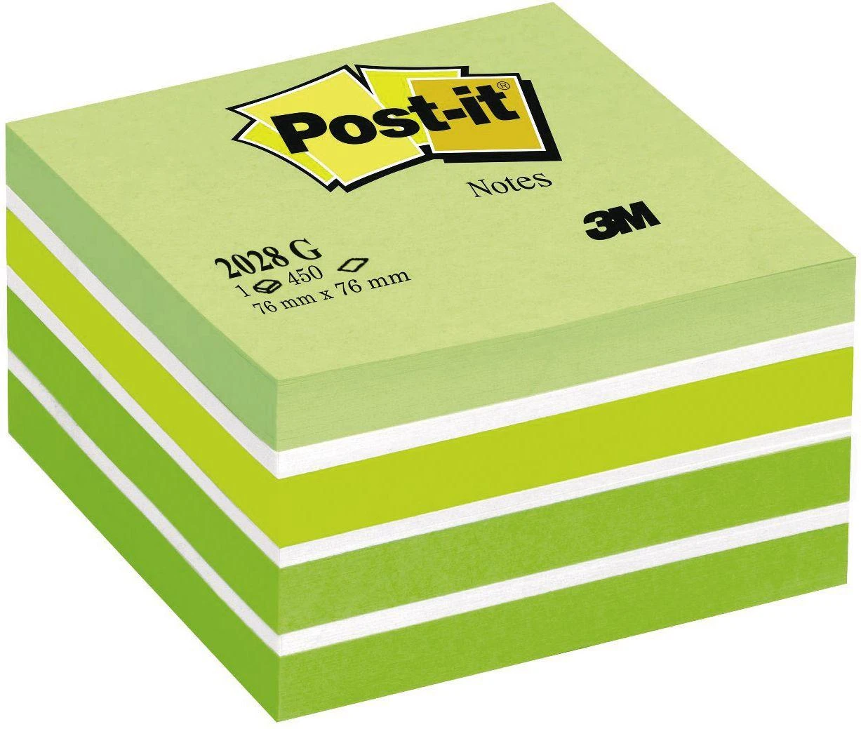 Post-it lapelių kubas žaliais atspalviais